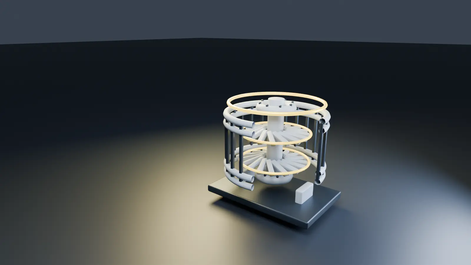 Ceramic finish on the sectioned turbine assembly.