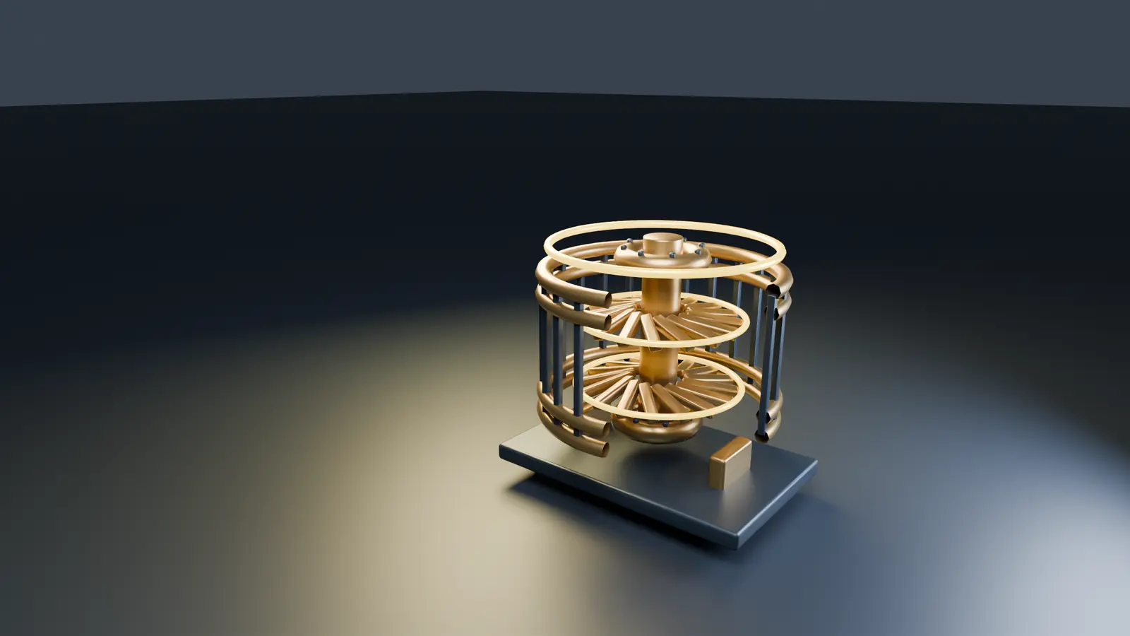 Champagne finish on the sectioned turbine assembly.