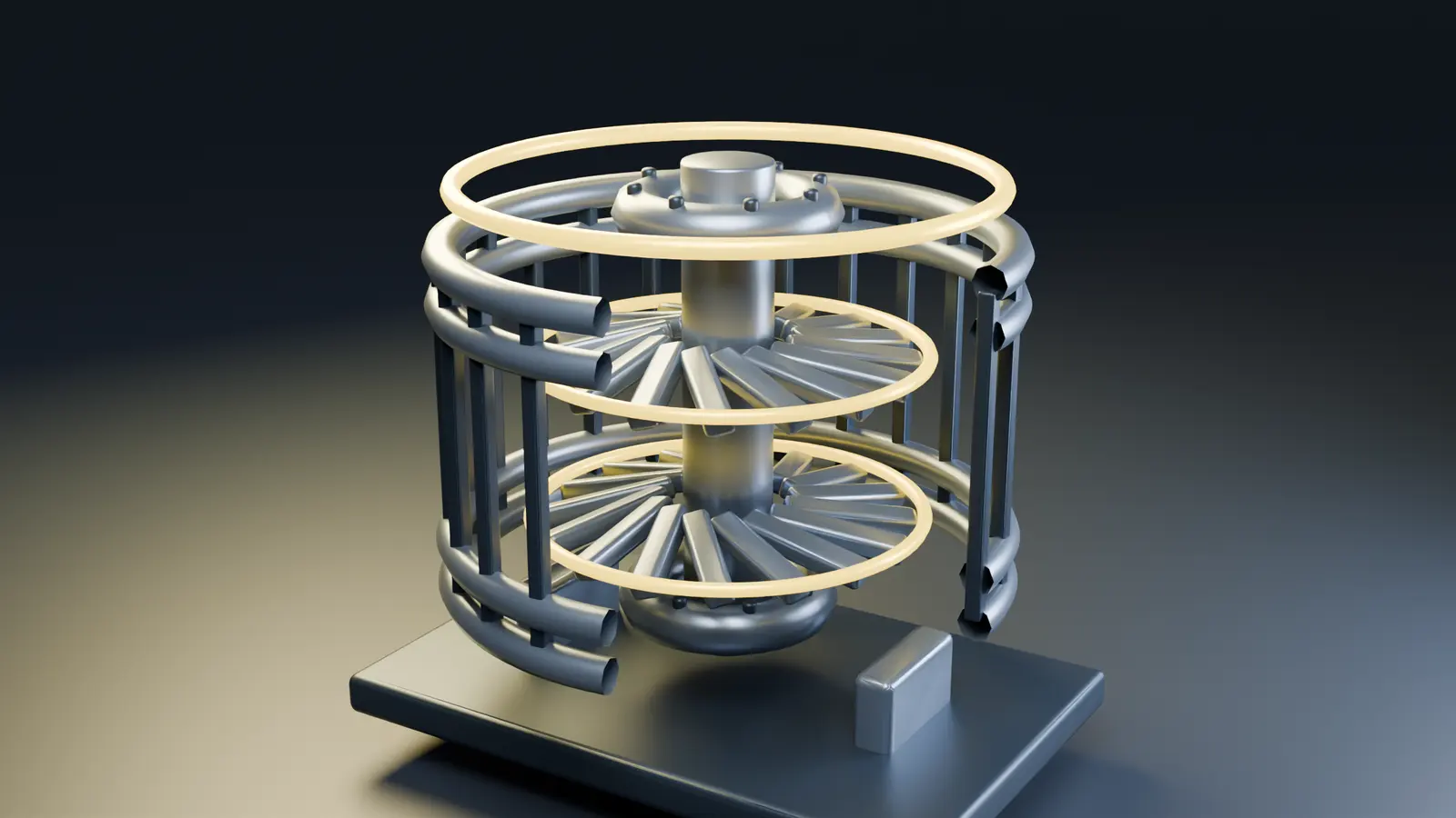 A sectioned turbine reveals its rotor, machined housing and concentric bearing assembly.