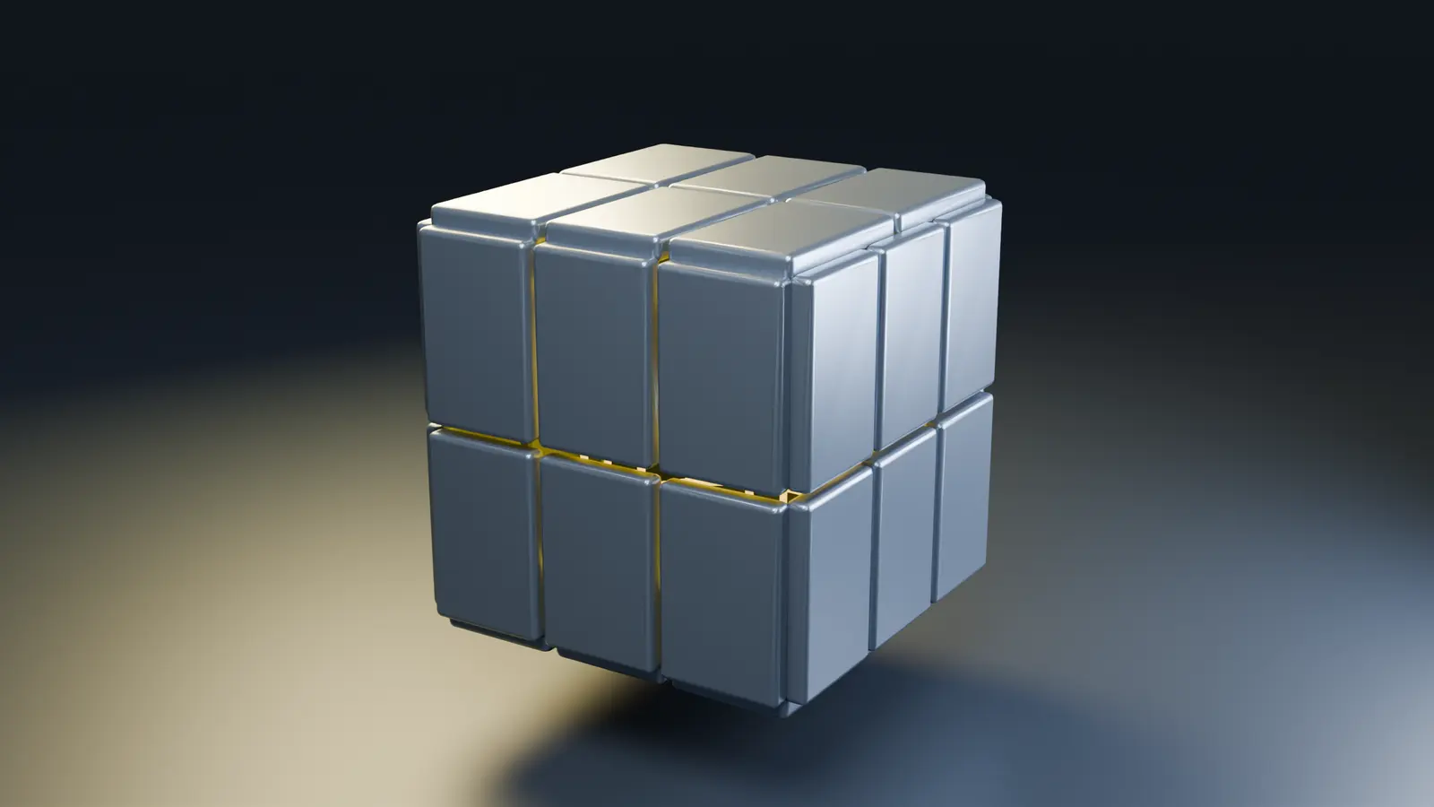 The machined Core reassembled within its dark architectural chamber.